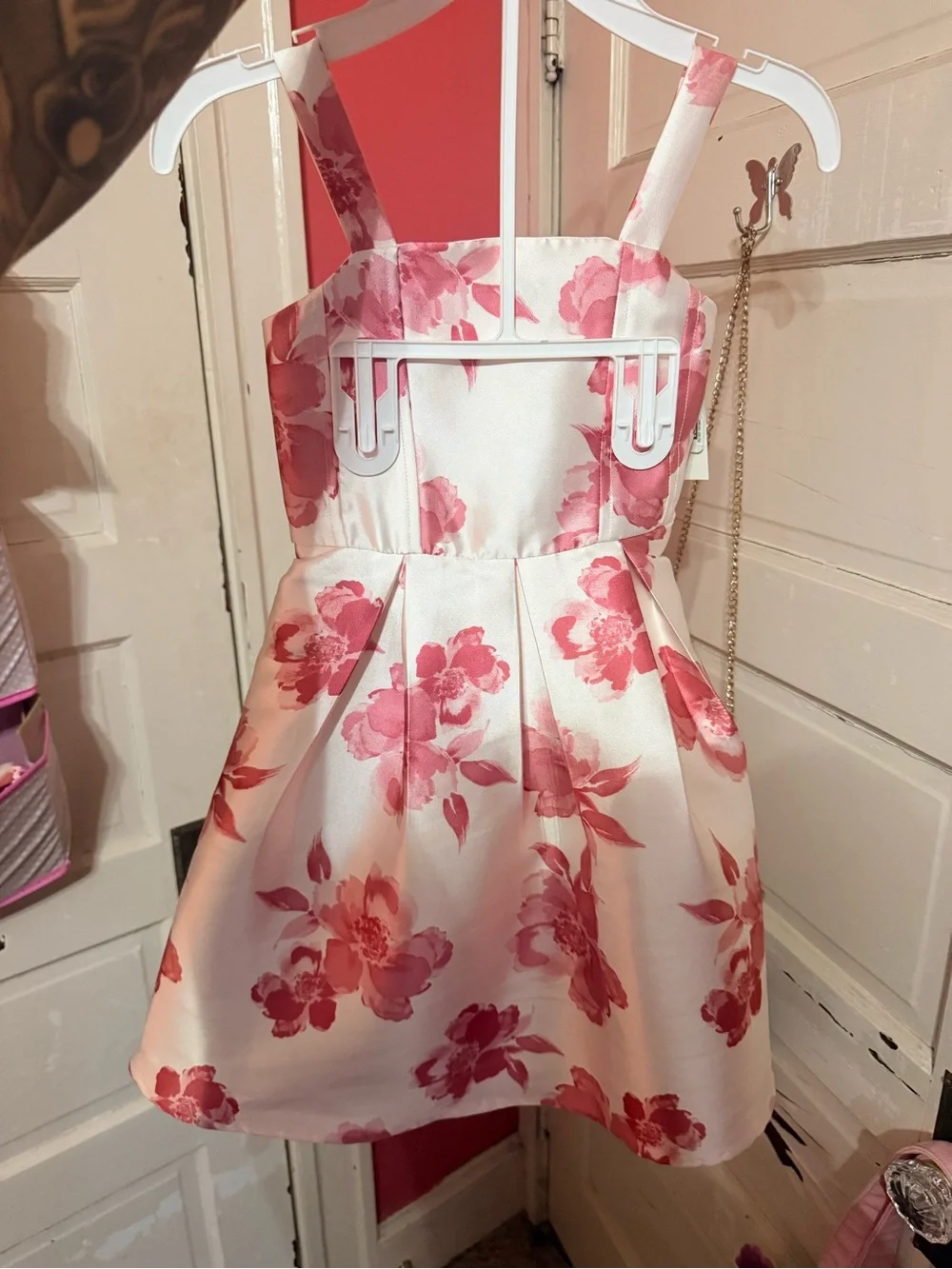 Pink Floral Satin Party Dress